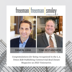 Damon Juha and Tom Sestanovich Recognized in L.A. Times B2B Publishing Commercial Real Estate Magazine as 2021 Visionaries Image